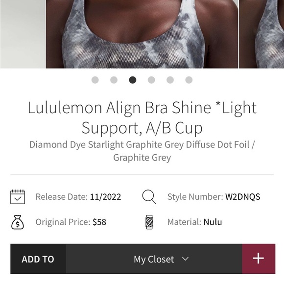 Lululemon Align Bra Shine Size 6 A/B Cup lw2dnqs Shiny Light Coverage - Picture 8 of 9